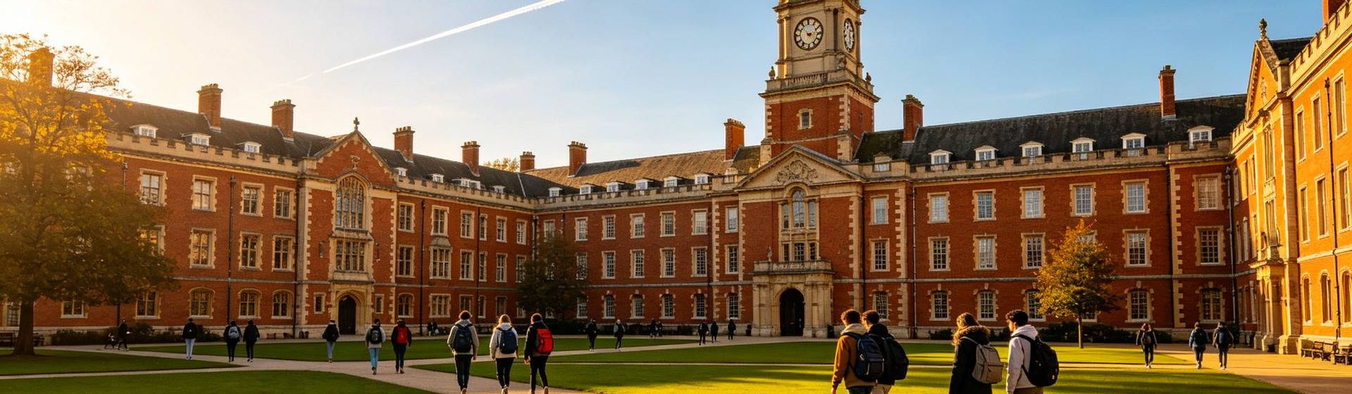 A university campus at sunset